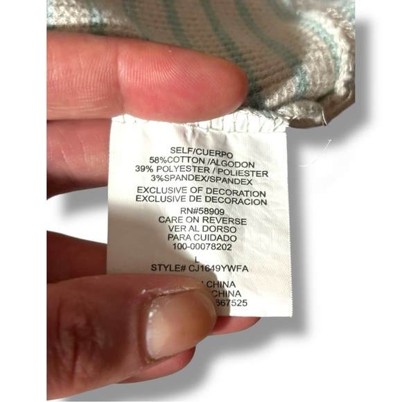 Copper Key V-Neck Short Sleeve Rib Knit Front Tie Green and White Striped Top - Picture 13 of 16